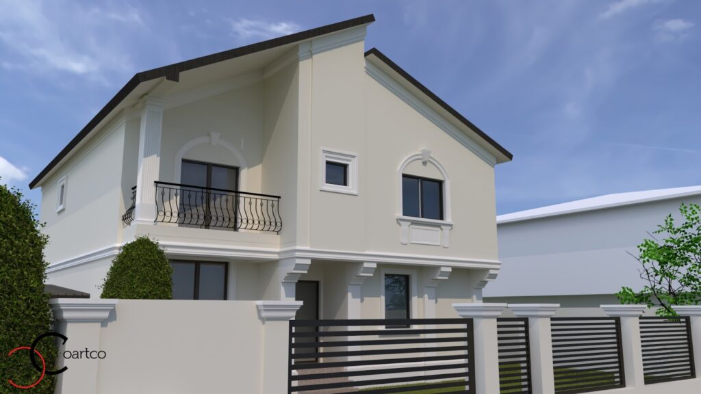 Simulare design fatada casa cu profile decorative CoArtCo