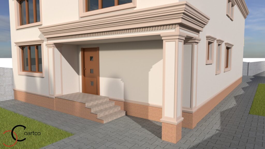Simulare 3D fatada casa cu profile decorative din polistiren CoArtCo