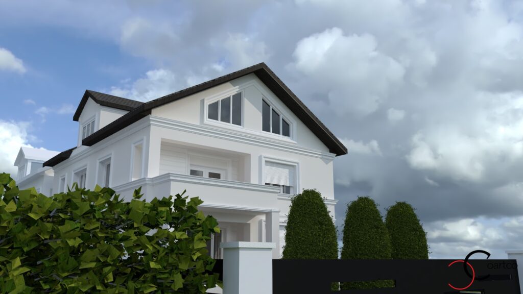 Simulare design 3D fatada casa cu profile decorative CoArtCo