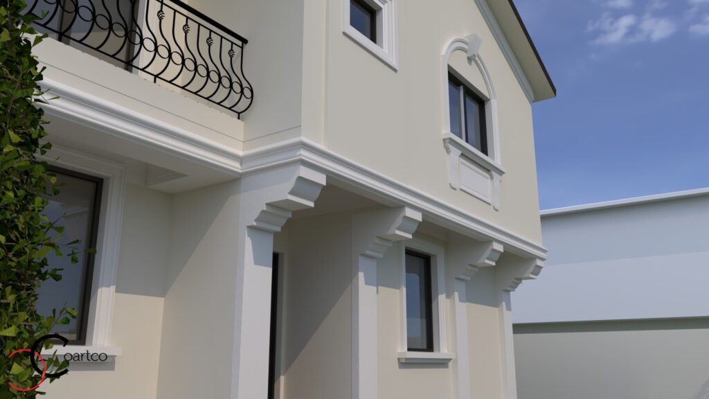 Simulare design 3D fatada casa cu profile decorative CoArtCo