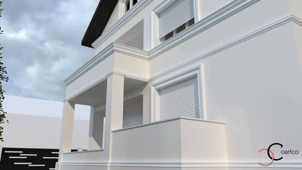 Simulare 3D fatada casa cu profile decorative din polistiren CoArtCo