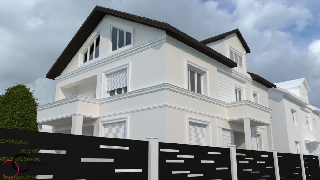 Simulare 3D fatada casa cu profile decorative CoArtCo